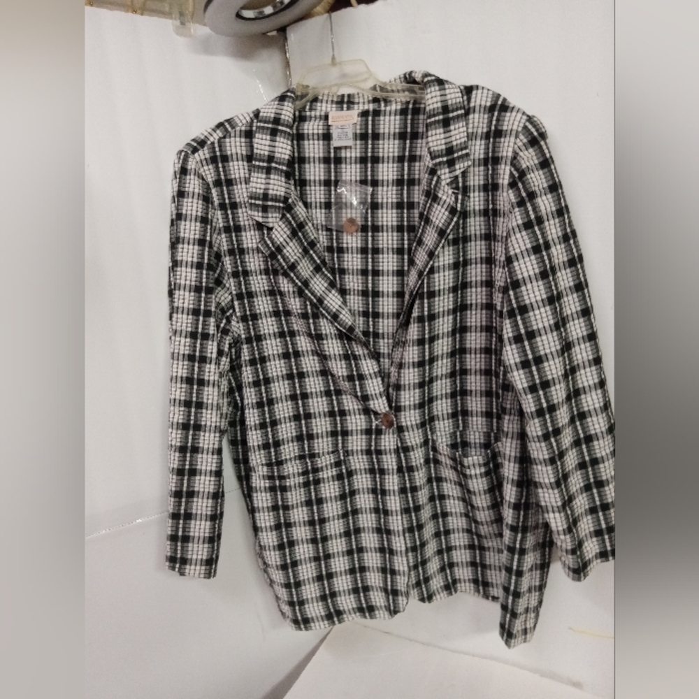 Vintage 80's Black & White Striped Seersucker Lightweight Blazer Jacket  …